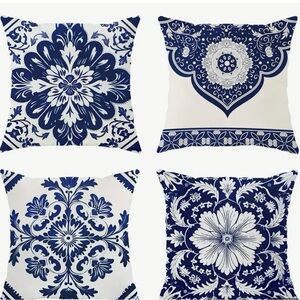 4pcs Velvet Persian Floral Pillow Covers Chinoiserie Vintage Navy Blue.